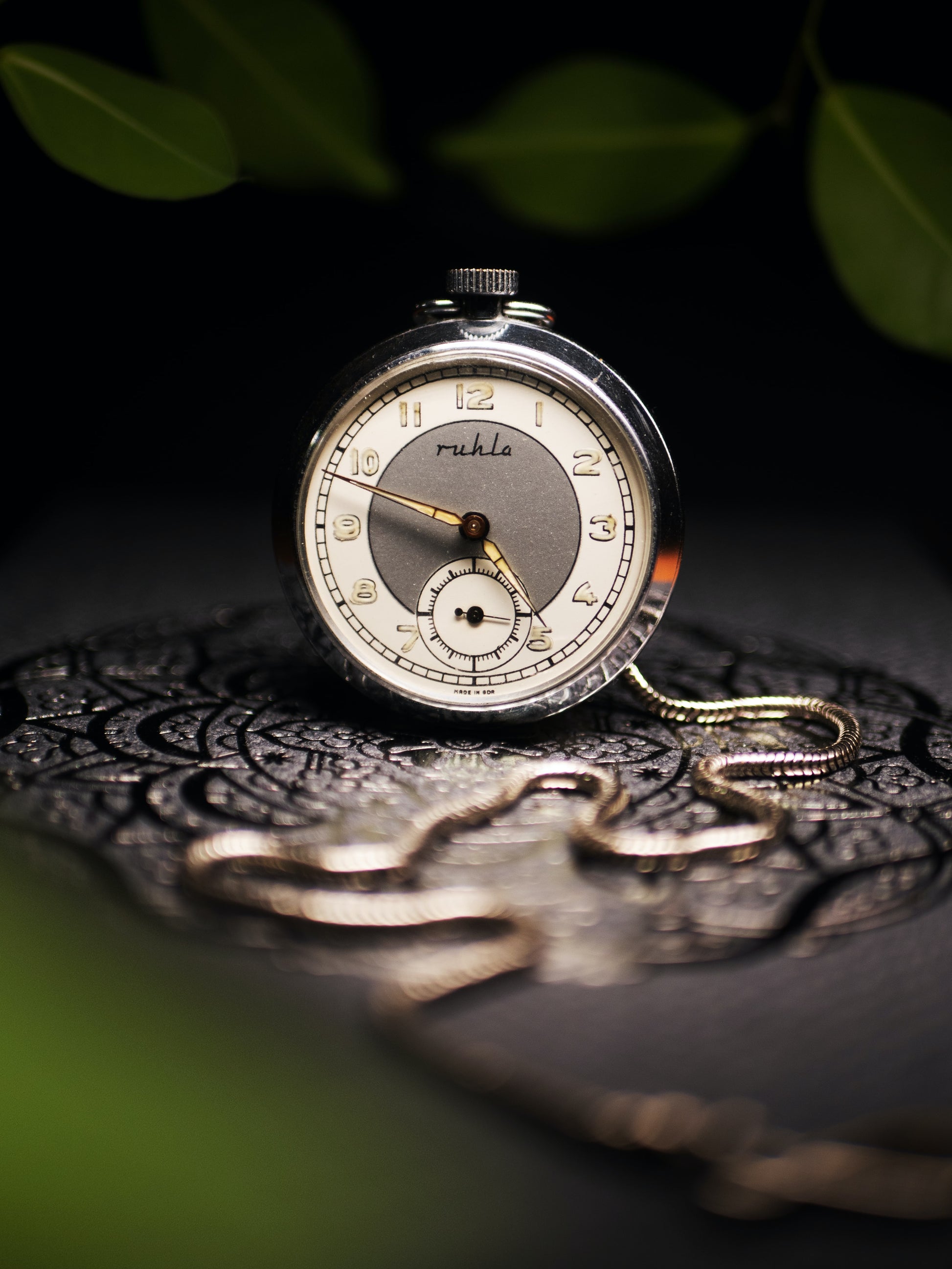 Julius Drost silver pocket watch by Ruhla. Silver variant with gold trim.
